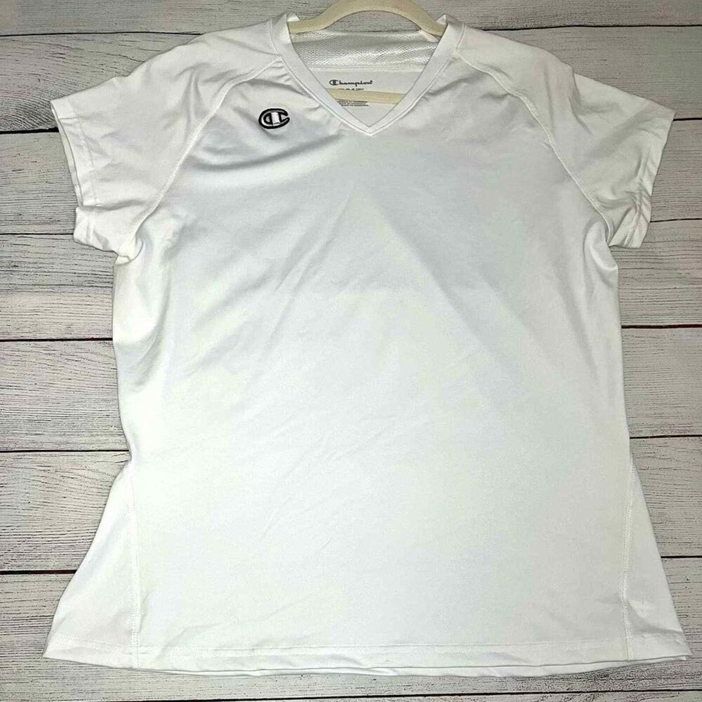 Double dry white champion v neck womens top